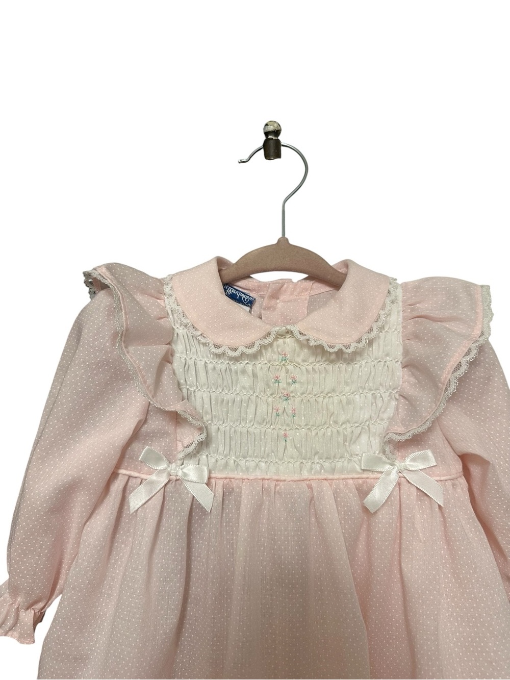 Vintage Polly Flinders Hand-Smocked Heirloom Baby Dress, Pink, Size 9 Months - Picture 5 of 12